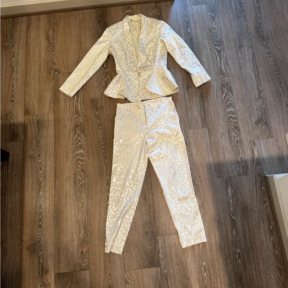 Elle Cream Jacquard Peplum Blazer & Pants Set - Picture 2 of 2